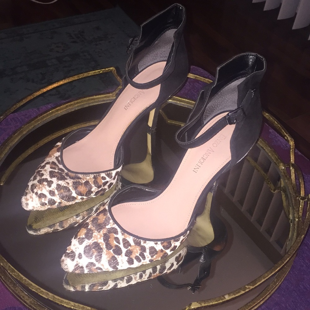 Leopard print pony hair heels